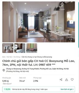 Giá bán một căn hộ 2PN tại dự án Booyoung Vina đang rao trên Batdongsan.com.vn